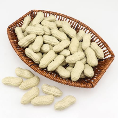 ginojex Artificial Peanuts 50Pcs with Rattan Basket Fake Groundnut Nut Simulation Vegetable for Home Kitchen Decoration Table Centerpiece
