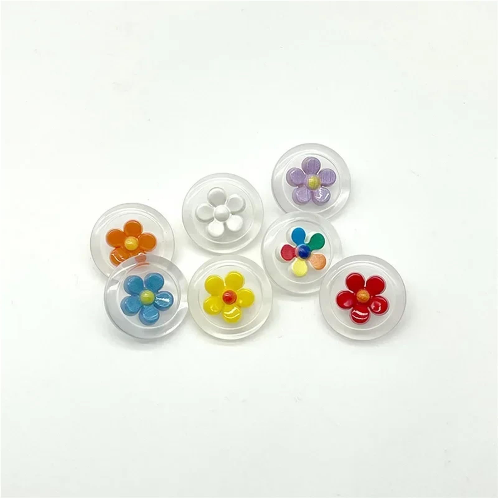 bottoni, Confezione Da 10 Bottoni Con Gambo In Resina Fiore Rotondo Trasparente Multicolor 18 Mm(Colorful)
