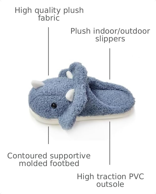 Image of Unisex Dinosaur Plush House Slippers - Soft Indoor & Outdoor Fuzzy Winter Slippers