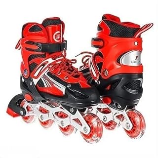 The Veryke New Inline Skates, Adjustable Inline Roller Skates for Boys Kids & Girls, 7 to 14 Years Unisex Outdoor Skating Shoes Roller Blades with Led Flash Lights Featuring Wheels. (RED)