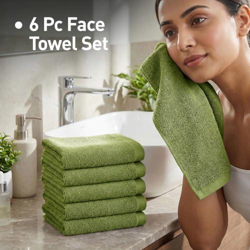 Image of MYTRIDENT Face Towel | Urban Comfort | Quick Drying | Travel Friendly | for Men /Women | 6 Pc Face Towel (30 cm x 30 cm) | 100% Cotton 450 GSM - Olive