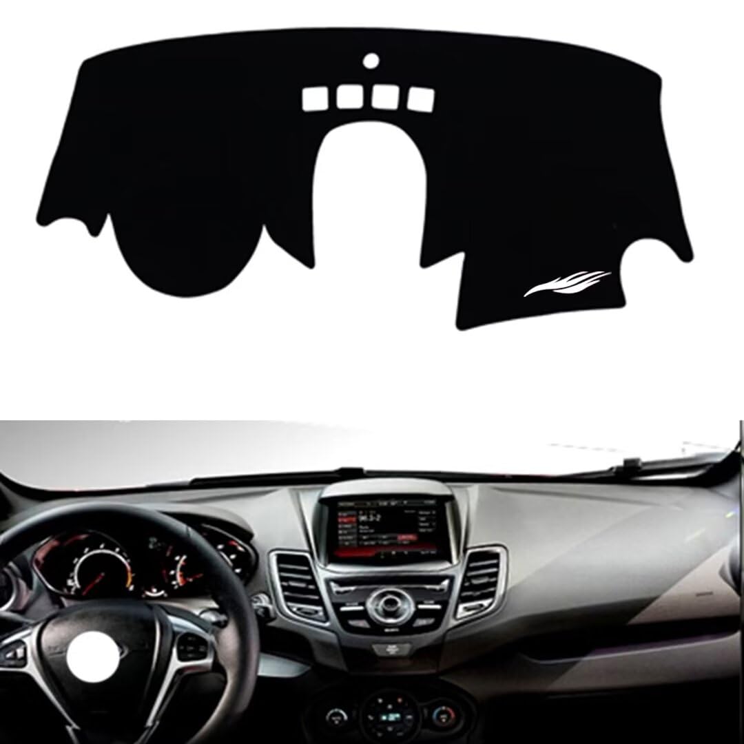 Pelle di alta qualità copri cruscotto Compatibile con FORD Fiesta (navigation) 2006-2014，tappetino cruscotto(Black gray)