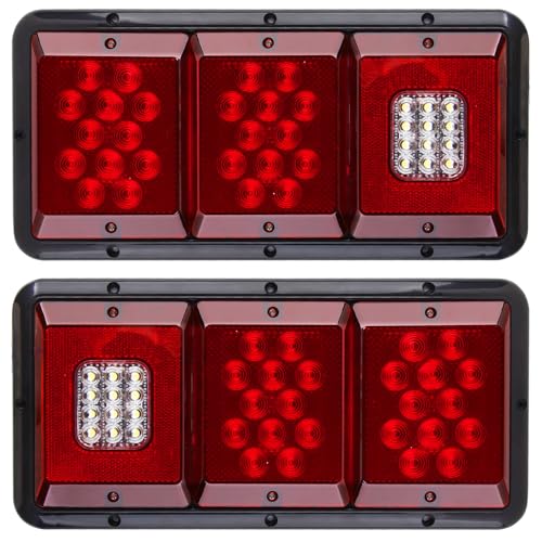 Konrali 2Pcs LED Triple Tail Lights 36 LED Rectangle LED Trailer Camper RV Tail Lights Motorhome Stop Turn Tail Backup Reverse Lights Taillights Black Base w/Gasket Horizontal Mount - Red/Clear Lens
