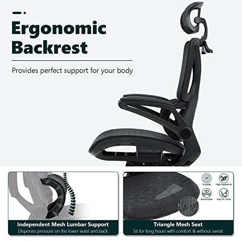 Memobarco Office Chair, Desk Chairs With Lumbar Back Support And Flip-Up Armrest, Ergonomic Computer Chair With Comfortable Mesh Seat For Home Office Task Work, Black #TOP1