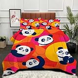 ZZXHG 3D Druck Bettdecke Ersetzt Daunendecke & Atmungsaktiv - Animierter Panda Print, Großes Bettwäsche Set mit 2 Kissenbezügen 80x80 cm für Doppelbett, 200x200 cm, Ganze Saison_A2933