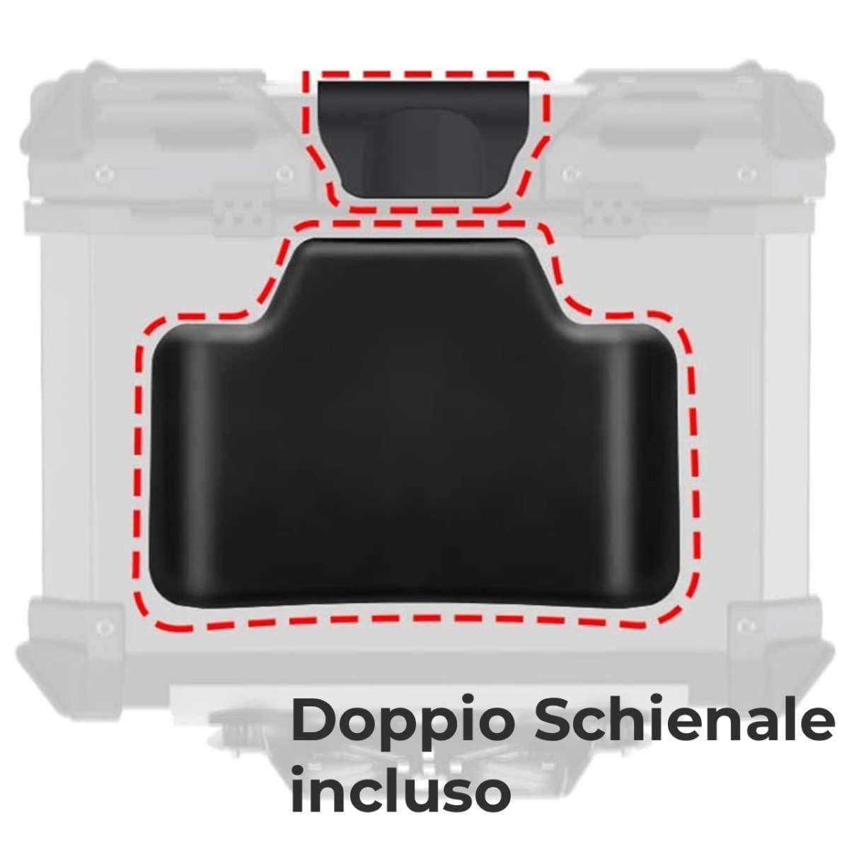 Generico BAULETTO MOTO SCOOTER 62LTR NERO EFFETTO ALLUMINIO CON PIASTRA UNIVERSALE E SCHIENALE CHIUSURA ANTIFURTO MATERIALE ABS