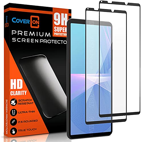 CoverON [2 Pack] Tempered Glass Designed For Sony Xperia 10 III Screen Protector, Anti-Scratch Edge to Edge Black Rim Coverage