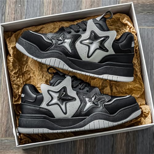 Exusiai Chunky Sneakers for Men Fashion Design Star Y2K Shoes Comfortable Skateboard Walking Platform Dad Shoes White/Black/Green3