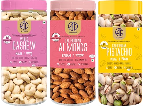 Image of 41 Foods Premium Dry Fruits Combo of Almonds Cashews and Pistachios | Pack of 3 | 150g Each | 450g