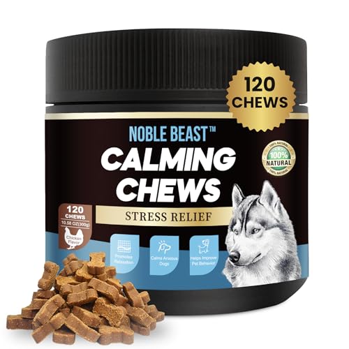 Noble Beast Dog Hemp Calming Chews for Dogs Melatonin for Dogs Dog Calming Treats Motion Sickness for Dogs All Natural Soft Chews with Hemp and Melatonin Chicken Flavor 120 Count