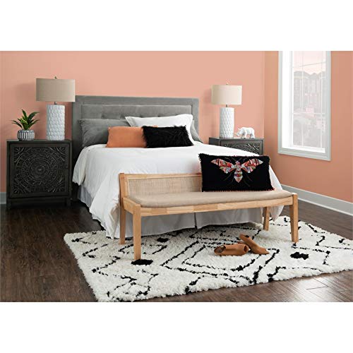 Pemberly Row Transitional Rattan Cane Wood Bench With Back In Beige #TOP2