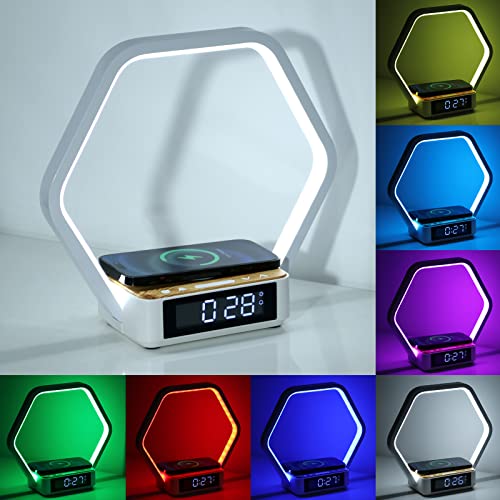 Greasim Touch Table Lamp,Nightstand Lamp With 15W Wireless Charger, Dimmable Bedside Lamp With Clock,3-Levels Brightness Night Light For Bedroom Living Room #TOP29
