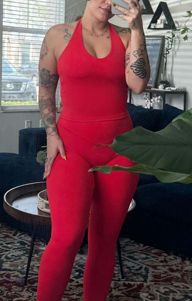 Aoxjox Women's Sleeveless Hailey Halter Tank Tops Workout Athletics Gym Yoga Curve Longline Crop Top - Image 2