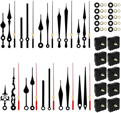 Supkiir 10 Sets Silent Clock Movement Kit, Quartz Clock Mechanism Kit with Different Clock Hands for Wall Clocks, DIY Repair & Replacement Parts