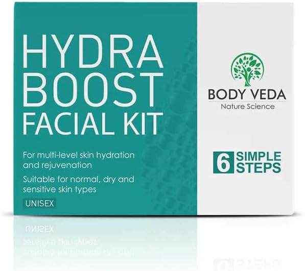BODY VEDA Hydra Boost Facial Kit for Men & Women | Anti-Ageing and Skin Whitening | Suitable for All Skin Types – Cleansing, Fairness, Moisturization & Nourishment – 55 GM