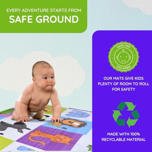 Image of Premium Reversible Baby Play Mat | Extra Large Soft Foam Crawling Mat for Babies & Toddlers | Non-Slip, Waterproof, Easy to Clean | Foldable Learning Play Mat for Indoor & Outdoor (6.5 X 5 ft, 0.8 cm Thickness) Cartoon-Giraffe, Multicolor
