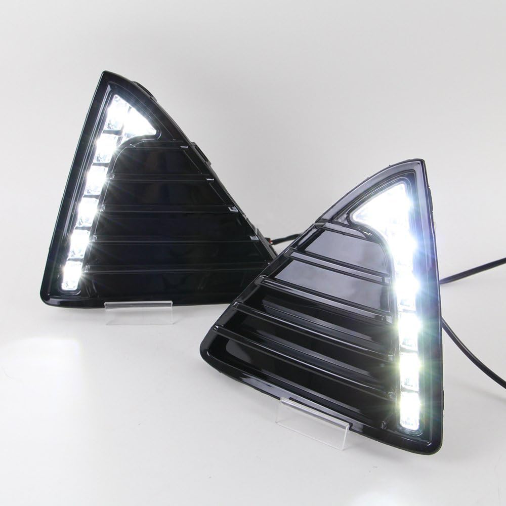 Dreamseek LED DRL Fog Lamp Bezel for Ford Focus 2012 2013 2014 Front Lower Bumper Grille Driving Daytime Running Light