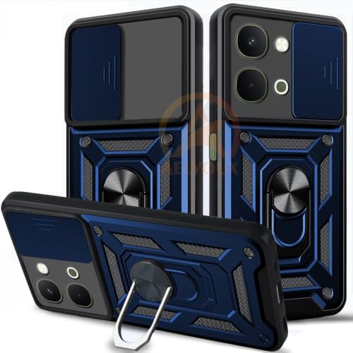 Image of Armor Bumper Back Cover Case for iQOO Z11X / Vivo T5X / Vivo Y51 Pro 5G | Rotating Camera Cover, Ring Holder & Kickstand | Heavy Duty & 360 Degree Protection Back Cover (Blue)