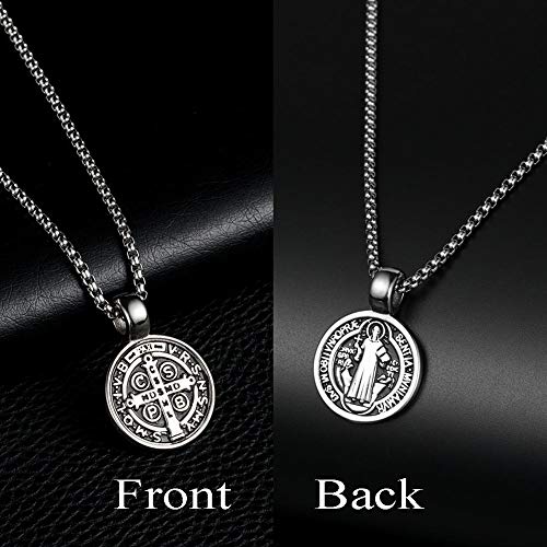 St Benedict Exorcism Medal Pendant Necklace Men's Stainless Steel Catholic Roman Cross Demon Protection Ghost Hunter Religion Jewelry4