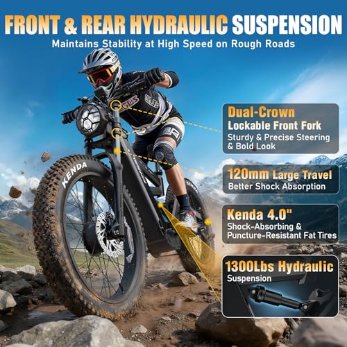 Image of TESWAY X9 Ultra Dual Motor Ebike, 26 inch Fat Tire Full Suspension AWD Electric Bike for Adults, 4000W 43MPH 240NM, 60V 30Ah /25Ah 120 Miles Long Rang