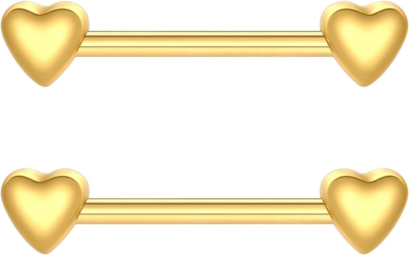 Xpircn Titanium 14G Nipple Piercing Jewelry Internally Threaded Heart Nipple Rings Gold Nipple Piercing Jewelry for Women 14mm 16mm