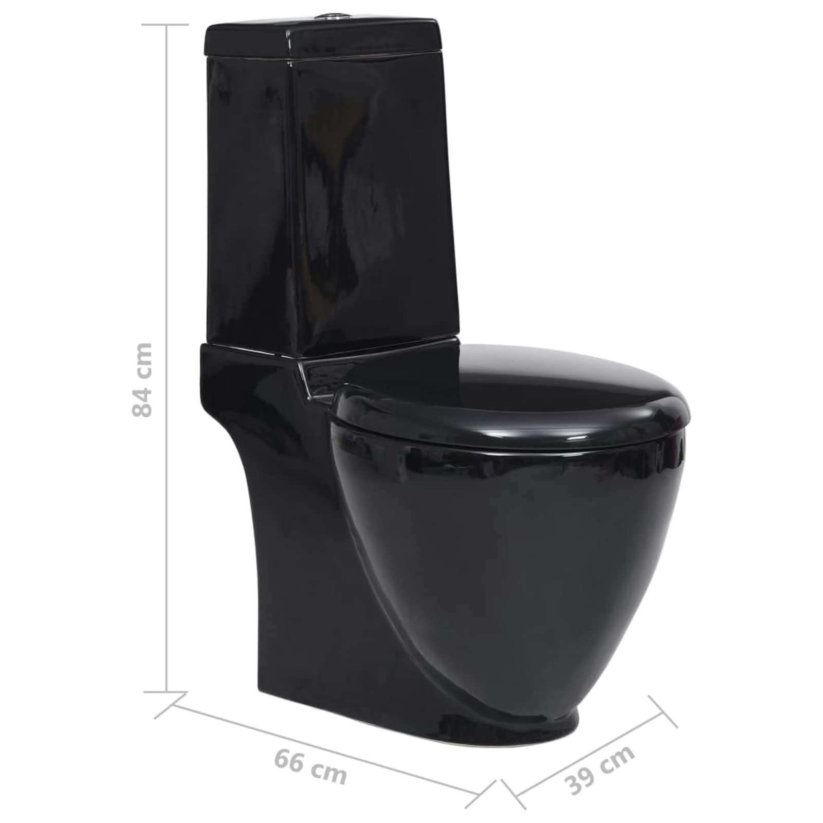 Tidyard Inodoro de cerámica 39 x 66 x 84 cm (largo x ancho x alto) para cuarto de baño, redondo, salida vertical, mecanismo de cierre suave, asiento de inodoro, asiento de inodoro con descenso