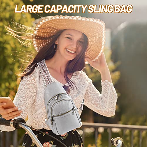 Image of Sling Bag for Women PU Leather Sling Bag Small Crossbody Sling Backpack Multipurpose Chest Bag for Women Cycling