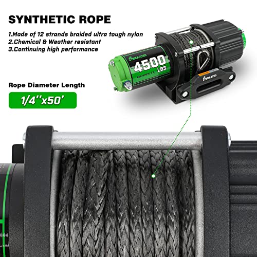Image of STIMULATER 4500LB ATV Winch, with Synthetic Rope, with Wireless Remote and Wired Switch,Hawse Fairlead&Hook,IP67 Waterproof,Suitable for Most ATVs