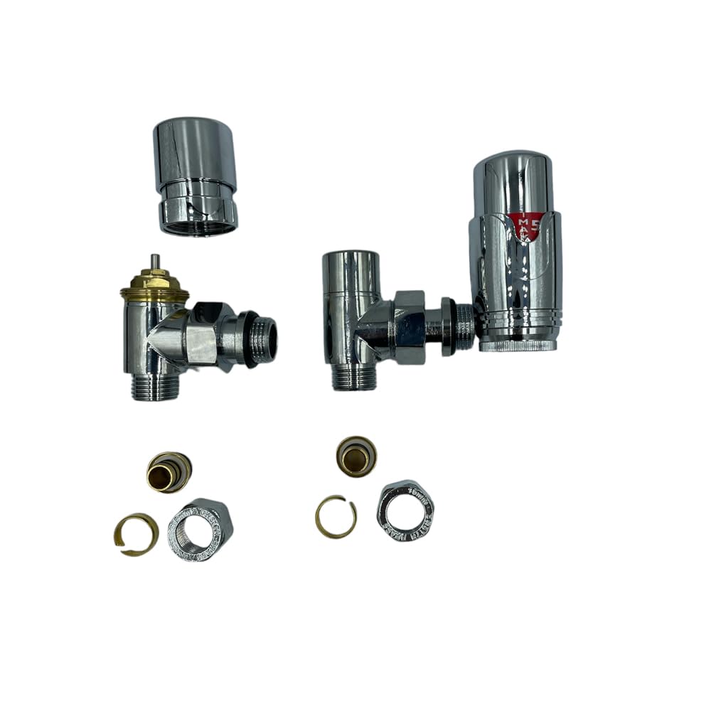 Kit Valvole Termostatiche per Termosifoni HM Cromate 1/2"x16 mm | Valvola + Detentore + Adattatori Multistrato + Testa Termostatica | Risparmio Energetico e Controllo Temperatura
