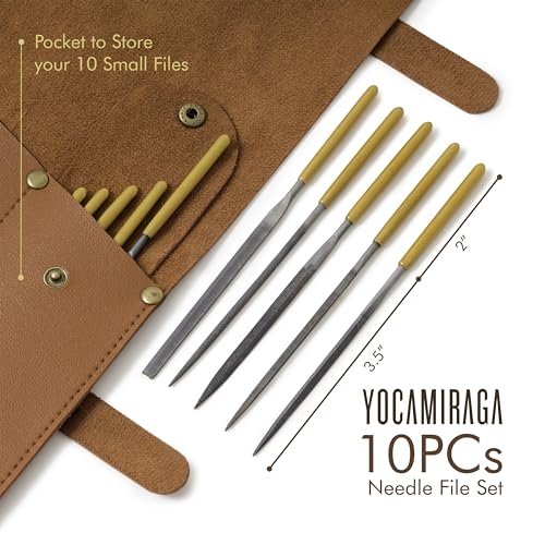 YOCAMIRAGA 15Pcs Metal File Set, 5Pcs Metal Files for Wood and Metal & 10Pcs Needle File Set for Sanding Work with Synthetic Leather Roll-Up Tool Pouch. - Image 3
