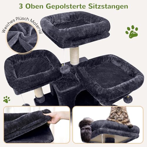 Globlazer-Kratzbaum-Grosse-hoch-204-cm-mit-3-Gepolsterte-Sitzstangen-2-Hoehle-2-Korb-Haengematte-Luxus-Katzenbaum-Stabil-fuer-3-5-Erwachsene-Katze-Ausruhen-Spielen-Kratzen-Innen-F80-Dunkelgrau - sparfuchs24.io – Top Angebote, Tests & Preisvergleiche