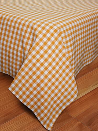 Image of AIRWILL, 200GSM Handloom Cotton Double Bedsheet with 2 Pillow Covers (Gingham Check Yellow)