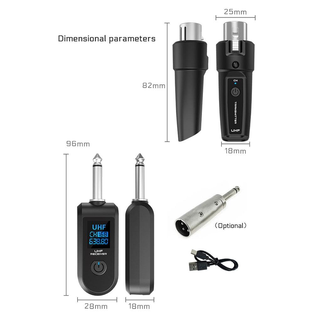 Microphone Wireless Transmitter Receiver 2.4ghz, XLR System With Rechargeable Mic Adapter for Audio Mixer, Dynamic Mic, Electric Guitar Bass