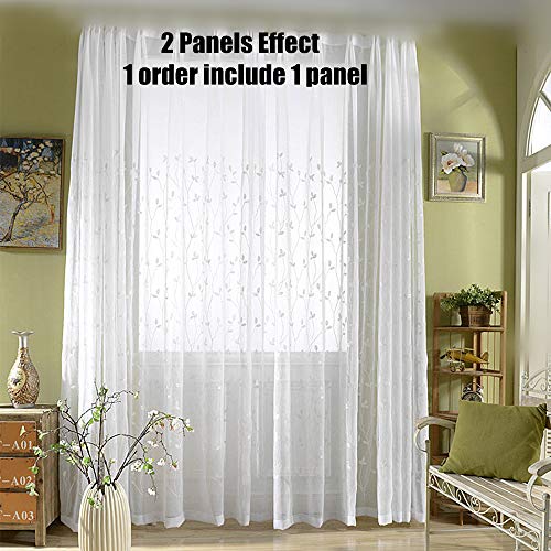 Alifish Pastoral Emberidered Tree Leaves Rod Pocket Decorative Home Fashion Sheer Curtians Window Treatment/Gauze/Voile/Tulle/Drapes For Living Room/Dining Rom 1 Panel W39 X L63 Inch #TOP1