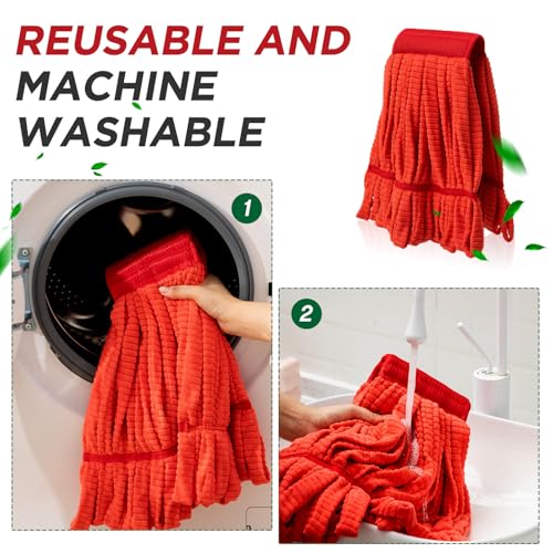 Image of Hushee 6 Pack Large Microfiber Tube Mop Heads 18 oz Heavy Duty Commercial Industrial Wet Mop Head Refill Reusable Machine Washable Looped End Mopheads for Hardwood, Tile, Laminate Floors (Red)