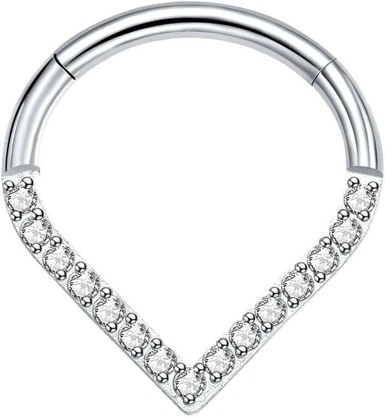 G23 Titanium Teardrop Septum Ring Daith Piercing Earrings Jewelry Tragus Helix Nose Rings for Women, 16G 8/10mm, Titanium, cubic zirconia