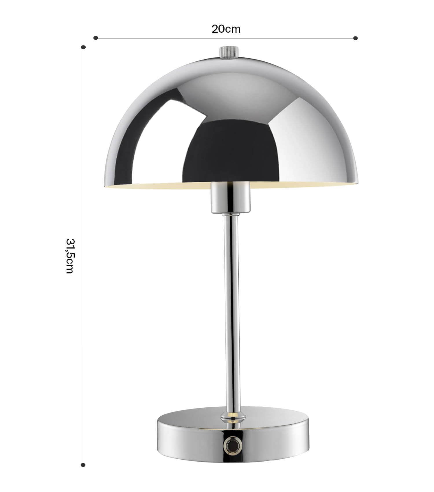 mokebo® LED Tischlampe kabellos, Akku Tischleuchte dimmbar & aufladbar mit USB-C 'Der Leuchtturm', Vintage Flowerpot Lampe, Pilz Lampe & Nachttischlampe Chrom mit Batterie, warmweißes Licht