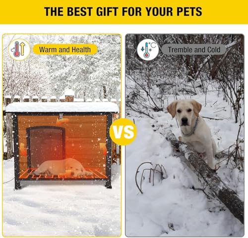 Aivituvin Outdoor-Hundehütte mit isoliertem Futter, wasserdichte Hundehütte für den Winter, Katzenhaus für kleine und mittelgroße und große Hunde, Katzen, einzigartiger Allround-Eisenrahmen