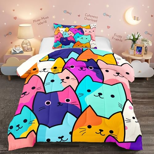 Cat Comforter Set Twin - Twin Size Comforters Set for Girls Cat Kids Bedding…