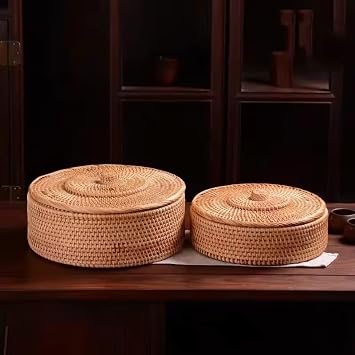 Hand-woven Basket Primary Colours Simple Retro Rattan Storage Boxes with Lids Jewelry Tea Set Storage Boxes Household Items large