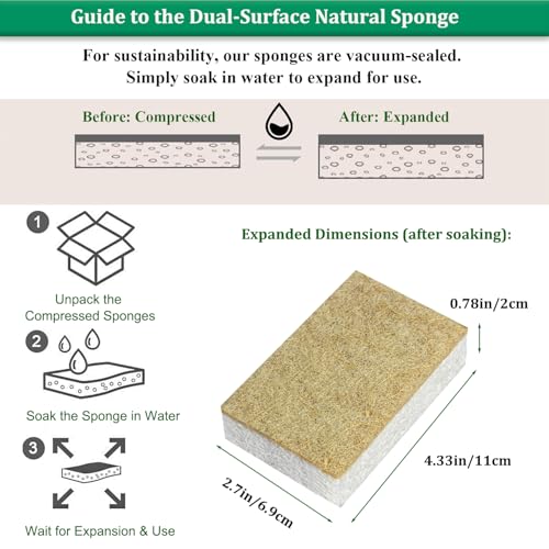 Image of Natural Kitchen Sponge Compostable Kitchen Sponges Cellulose and Coconut Scrubber Abrasive Scrubbing Pads SmilePowo Environmentally Friendly Sponge for Dishes (12 Pack)