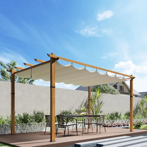 10x13 Ft Outdoor Retractable Pergola with Sun Shade Canopy, Heavy...