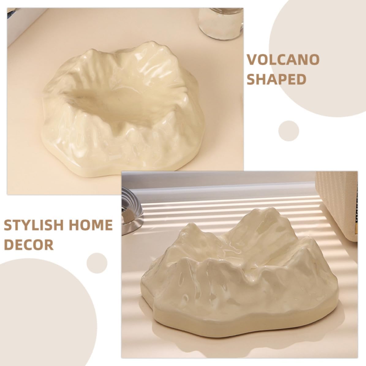 Garneck Volcano-shaped Resin Ashtray for Home and Office, Easy to Clean and Use, Beige Table Decoration and Stylish Smoking Ash Holder, Unique Creative Desktop Ashtray Ornament