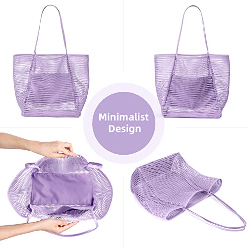 KALIDI Mesh Tote Bag,23L Beach Bag Extra Large Tote Bags for Women with Zip Pocket Shoulder Bag Summer Beach Bags Reusable Shopping Bag for Picnic Holiday Travel Grocery - Image 2