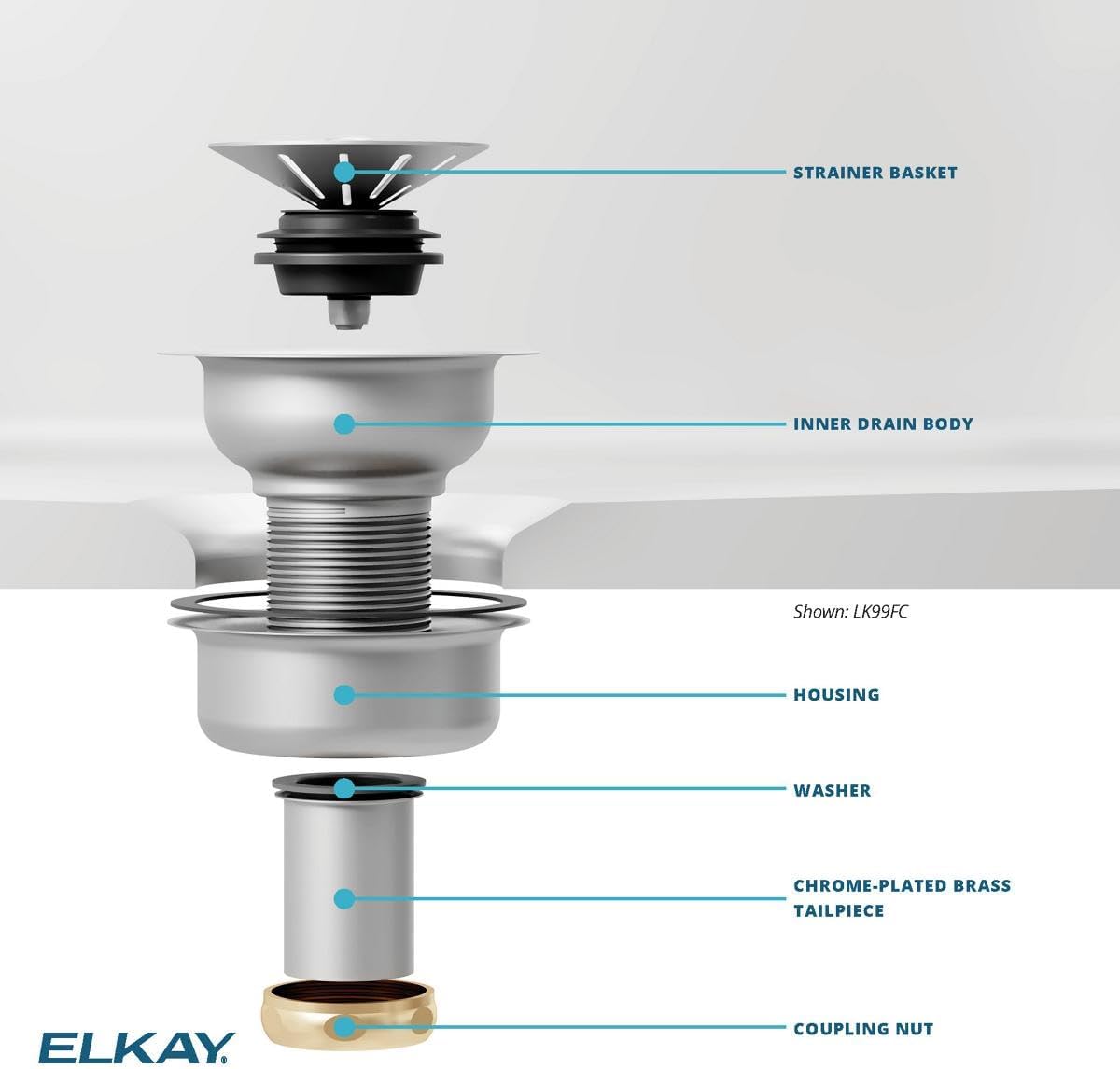 Elkay LK99FC Deluxe Drain with Type 304 Stainless Steel Body for Fireclay Sinks