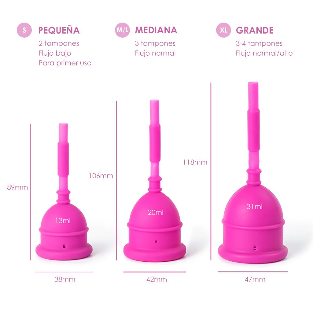 Eureka! Cup - Copa Menstrual Vaciable con Esterilizador Plegable | Silicona Médica Reutilizable | Alternativa Cómoda y Ecológica a Tampones | 3 Tallas (Mediana)