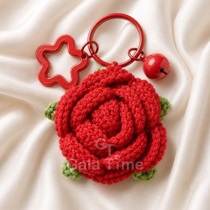 Image of Handmade Crochet Flower Keychain for Bags Keys Purse Backpack Cute Aesthetic Yarn Keyring Bag Charm Handmade Soft Thread Flower Keychain for Girls Women Kids Gifting and Daily Use