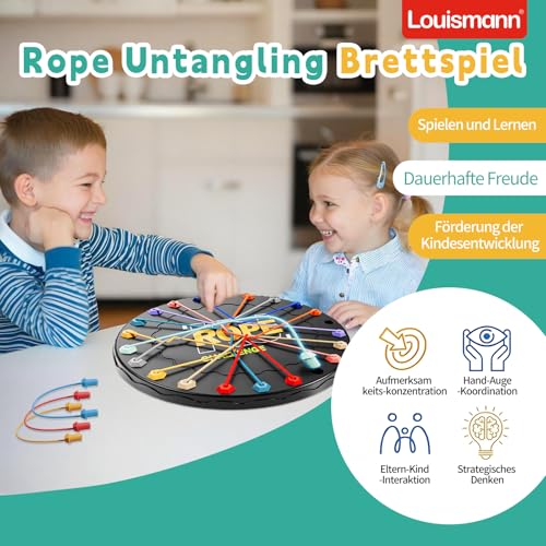 Louismann Brainy Knots – Rope Challenge Puzzle Knobelspiel mit Seil Logik Strategiespiel Logik Spiele Knot für Kinder ab 3 Geschicklichkeitsspiel Lernspiel für die ganze Familie (Patentschutz)