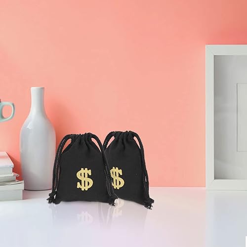 Miniatura 5 de NUOBESTY 4 bolsas de dinero con cordón para fiesta de dólar, bolsa de lona para dinero, bolsa de transporte para ladrones de bancos, pirata,