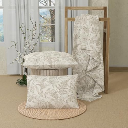 Image of COLOR SENSE 100% Cotton Bedsheet Set for Double Bed |1 Double Bed Sheet & 2 Pillow Covers | 200 TC Beige Size - 88 x 100 Inches | Floral Print, Beige
